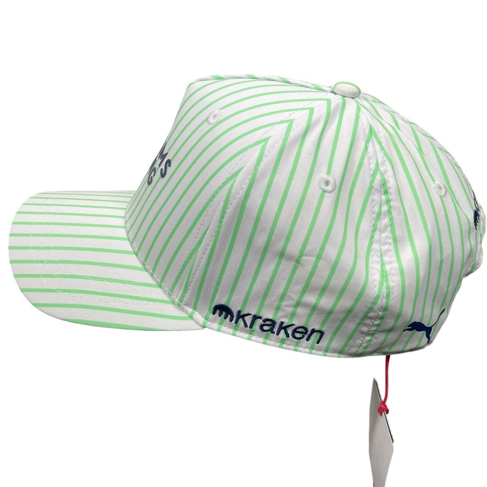 Puma Williams Racing F1 Pinstripe Snapback Hat White Green Kraken Baseball Cap - Picture 2 of 4
